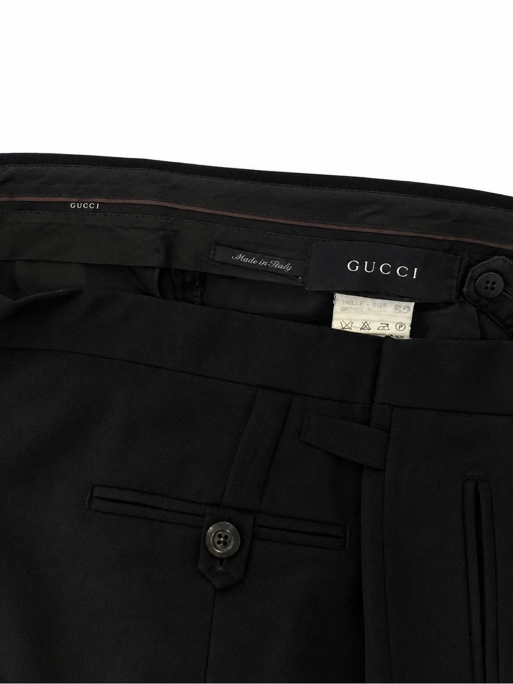 Gucci Men’s Black Wool Tailored Trousers Side Adjusters Made in Italy 🇮🇹